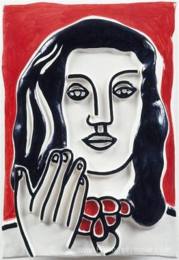 Face à la main sur un fond rouge Face à la main sur un fond rouge