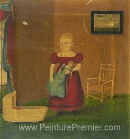 Fille détenant une poupée dans un intérieur Fille détenant une poupée dans un intérieur