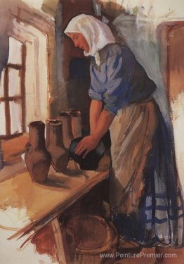 Femme paysanne avec des pots Femme paysanne avec des pots