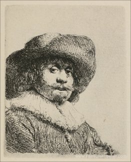 Un portrait d'un homme avec un large chapeau à bord et un brouil Un portrait d'un homme avec un large chapeau à bord et un brouil