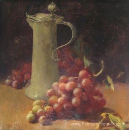 Nature morte avec des raisins et un flacon en étain Nature morte avec des raisins et un flacon en étain