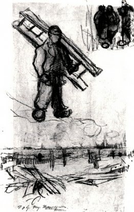 Croquis d'un homme avec une échelle, d'autres figures et un cime Croquis d'un homme avec une échelle, d'autres figures et un cime