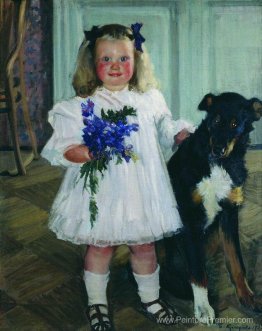 Portrait d'Irina Kustodiev avec le chien Shumka Portrait d'Irina Kustodiev avec le chien Shumka