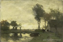Paysage avec un étang de ferme Paysage avec un étang de ferme