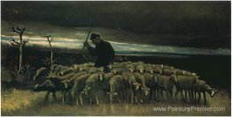 Berger avec un troupeau de moutons Berger avec un troupeau de moutons
