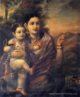 Sri Krishna, comme un jeune enfant avec une mère adoptive Yasoda Sri Krishna, comme un jeune enfant avec une mère adoptive Yasoda