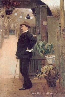 Le peintre Miguel Utrillo dans les jardins du Moulin de la Galet Le peintre Miguel Utrillo dans les jardins du Moulin de la Galet