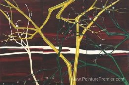 Fleurs de prune rose et branches vertes - un écran trois plié Fleurs de prune rose et branches vertes - un écran trois plié