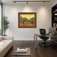 Oliviers avec du ciel jaune et du soleil — Bureau design