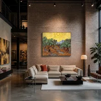 Oliviers avec du ciel jaune et du soleil — Maison de collectionneur