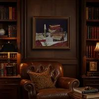 Nature morte avec des livres et des bougies — Bibliothèque classique