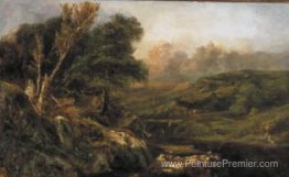 Paysage de montagne avec pêcheur Paysage de montagne avec pêcheur