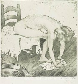 Femme nue Assie S'essuyant Les Pieds Femme nue Assie S'essuyant Les Pieds