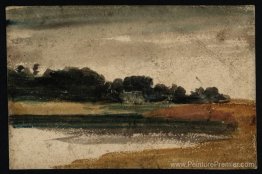 Arbres près d'un lac ou d'une rivière au crépuscule Arbres près d'un lac ou d'une rivière au crépuscule