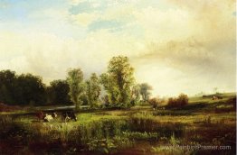 Paysage d'été avec des vaches Paysage d'été avec des vaches