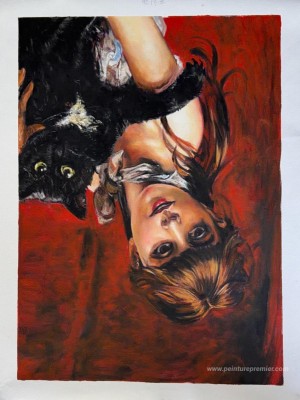 Fille avec chat noir