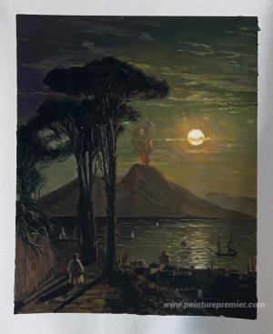 La baie de Naples à Moonlight Night. Vésuve