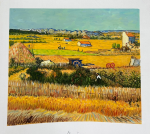 Récolte à La Crau, avec Montmajour en arrière-plan