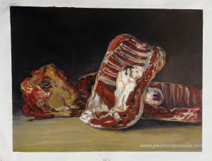 Nature morte des côtes de mouton et de la tête - le conjier du b