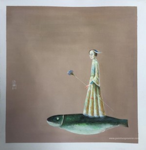 Fille aux fleurs bleues