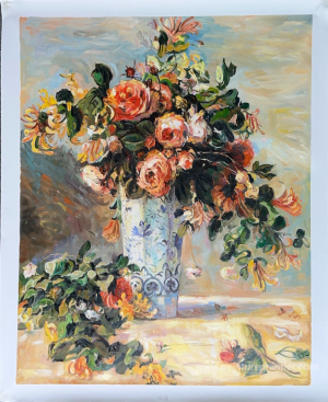 Roses et jasmin dans un vase Delft