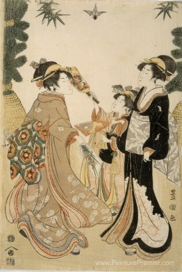 Trois beautés jouant à la bataille et à la navette Trois beautés jouant à la bataille et à la navette