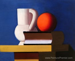 Nature morte avec pot blanc, orange et livre Nature morte avec pot blanc, orange et livre
