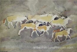 Art de la roche - Groupe d'Eland, l'un ayant une corne froissée Art de la roche - Groupe d'Eland, l'un ayant une corne froissée