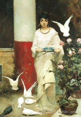 Fille avec des pigeons Fille avec des pigeons