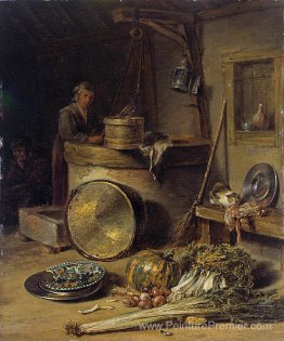Intérieur paysan avec femme à un puits Intérieur paysan avec femme à un puits