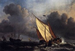 Bateaux de pêche néerlandais dans une tempête Bateaux de pêche néerlandais dans une tempête