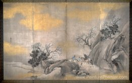 Voyageurs à cheval sur une montagne au printemps Voyageurs à cheval sur une montagne au printemps